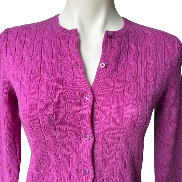 Ralph Lauren Black Label Fuchsia Cable Knit Button Down Cashmere Cardigan - Picture 7 of 16